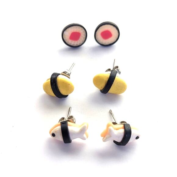 Artisan Made Hand Crafted Polymer Clay Sushi Fish Stud Pierced Earring Bundle - Picture 3 of 3